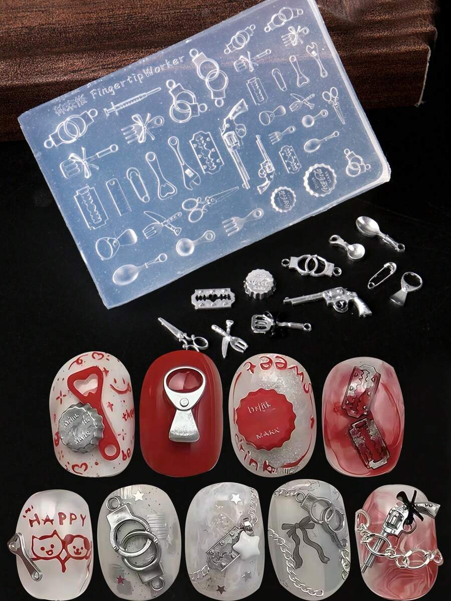 1 khuôn silicon 3D dùng cho nghệ thuật làm móng, khuôn silicon hình dao và nĩa, khuôn mềm tự làm đồ trang trí móng tay. - Trong sáng - Xem 1