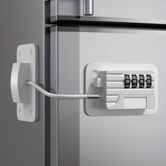 1个组合式冰箱挂锁，重型金属和塑料材质，粉末涂层表面处理，儿童安全柜锁和抽屉锁，安装简便，无需钥匙，无需电源或电池
