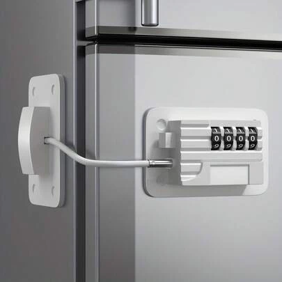 מנעול קומבינציה 1pc למקרר, מנעול מקרר מתכת ופלסטיק עמיד עם גימור מצופה אבקה, מנעול ארון ומגירה בטיחותי לילדים, התקנה קלה, אין צורך במפתחות, אין צורך בחשמל או בסוללות
