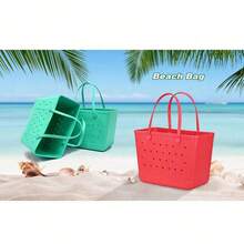 Winter Christmas New EVA Rubber Tote Bag, Waterproof Washable Tip Proof Durable Open Tote Bag, Super Large Capacity Suitable, Grocery Shopping, Travel, Parties, Outdoor Activities (Accessories Not Included) Suitable For Christmas, Halloween Gifts - màu xanh lá - Xem 5