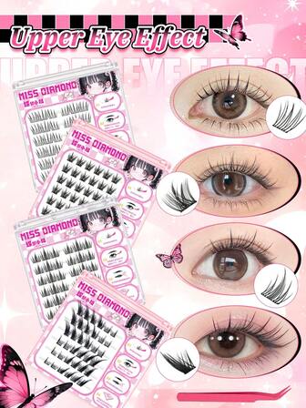 2盒装自粘簇状假睫毛，自然妆效，单根睫毛无需胶水，可重复使用，适合女性和专业人士DIY，动漫风格，新手也能轻松上手，假睫毛簇，睫毛簇，单根睫毛，睫毛，假睫毛