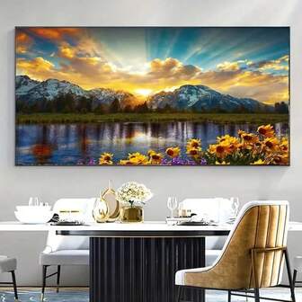 1pc Canvas Poster, Modern Art, Sunflower Picture Landscape Canvas Artwork, Sunset Print Poster, Great Dayton National Park Wall, Ideal Gift For Bedroom Living Room Corridor, Wall Art, Wall Decor, Fall Wall Decor, No Frame Thanksgiving Decorations