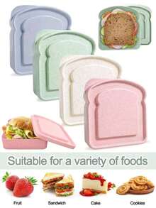 1 件/4 件便当盒、三明治容器、午餐盒塑料吐司形状食物储存三明治盒带盖、可重复使用、微波炉和洗碗机适用、适合家庭或成人、厨房用品、可爱形状和各种颜色、适合派对和户外野餐 - 彩色 - 查看 13