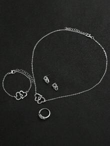 Bộ 6 đồng hồ quà tặng nữ có dây đeo bằng thép, đồng hồ đeo tay thạch anh mặt số La Mã vuông thời trang + Bộ trang sức hình trái tim (Không bao gồm hộp đựng đồng hồ) - Bạc - Xem 7