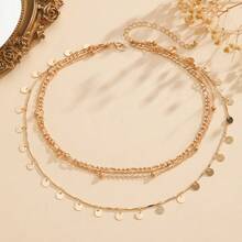 1件装时尚个性化圆形吊坠三层链项链（可定制长度，吊坠和珠子的数量可能有所不同） - 金黃色 - 查看 2