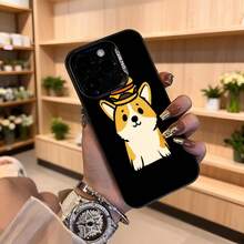 Cubierta de teléfono con diseño de perro corgi con sombrero de hamburguesa color negro para mujer estilo casual y divertido ideal para uso diario y regalos Aplicable a los teléfonos de la serie Apple y Galaxy - Blanco - Ver 4