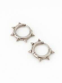 Punk Rock Spike Hoop Earrings – Anti-Allergic In Silver Stainless Steel - Bạc - Xem 1