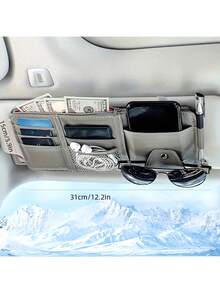 Car Sun Visor Organizer, Universal Sun Visor Storage Bag With Zipper For Glasses & Cards, Space Saver For Car Truck SUV - Màu Xám nhạt - Xem 3