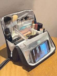 1-Piece Standing Cosmetic Bag, Made Of Soft, Cloud-Like Material, Multi-Functional, Large-Capacity Cosmetic Organizer With Compartments | Suitable For Storing Stationery, Toiletries, And Cosmetics; A Portable Storage Bag For Travel And Everyday Use.