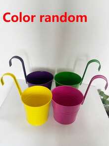 Hanging Flower Pot, Metal Iron Art Mini Planter Fence Bucket Flower Pot Holder For Balcony Garden Plant, Suitable For Home Decor