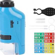 Little Scientist Portable Microscope With High-Definition Lens For Middle School & Elementary Students - Blue, 12 Specimens, Handheld, Educational Science Tool - Blue - View 2