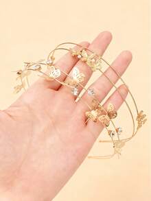 1 tiara infantil com borboleta cravejada de strass super brilhantes, design simples e elegante, com duas fileiras de metal, perfeita para o dia a dia. - Ouro - Ver 2