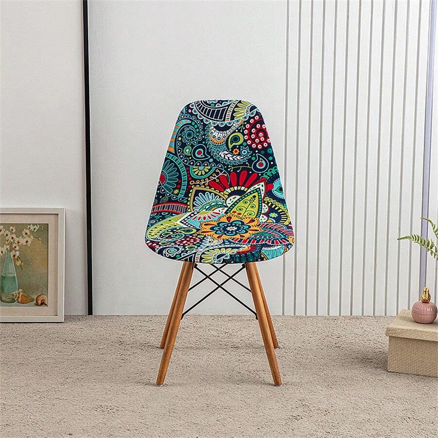 Printed Eames Chair Cover, Irregular Shaped Seashell Chair Slipcover, Washable For Home, Restaurant - Paisley - View 1