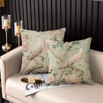 TOPSSCTR 2pcs Vintage Bird Design Pillowcases 17.7x17.7 Inches - Zippered, Machine Washable Covers For Sofa, Bed, And Car Decor (Inserts Not Included)