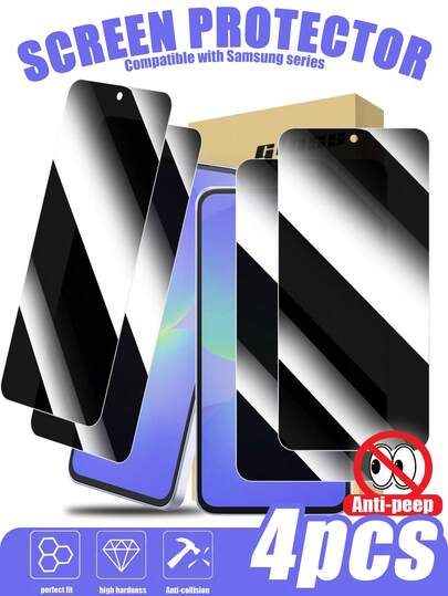 4片装兼容防窥钢化玻璃屏幕保护膜，高硬度材质，防刮花，易于安装，适用于Galaxy M55/M54/M53/M52 5G/ M14/A90/A80/A73/A72/A71/ A70/A70s/A56/A55/A54/A53/A52/A52S/A51 4G/5G/A50/A50等型号
