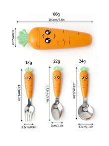 4pcs Plastic Handle Stainless Steel Cartoon Carrot Shaped Spoon & Fork Cutlery Set - Orange - View 2