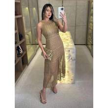 Nude Crochet Maxi Dress – Elegant, Feminine, And Timeless - 裸色 - 查看 3