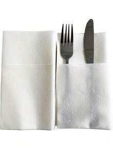 50张白色亚麻质感一次性纸巾，附赠餐具袋，斋月礼物/斋月装饰/斋月配件，开斋节礼物/开斋节庆祝活动礼品，高吸水性优雅餐具，适合斋月分发/开斋节聚会、节日婚礼/派对餐桌装饰和特殊活动餐具袋餐巾，斋月祝福，斋月餐巾。 - 白色 - 查看 7