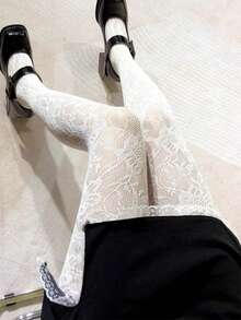 A Sexy Lace Mesh Pantyhose Retro Hollow Floral Jacquard Stockings, Women's Jacquard High Stretch European And American Style Legging - Multicolor - View 6