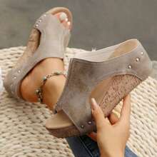 Women's Retro Thick-Soled Wedge Sandals, Suitable For Summer Leisure Vacation Wear - Nâng cấp màu xám - Xem 2