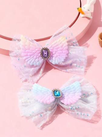 1pc Elegant & Cute Blue Gemstone Decor Bow Hair Clip, Sweet Hair Accessory For Girls, Suitable For Daily Wear, Party & Gathering