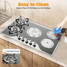 5-Burner Gas Cooktop - 63% Thermal Efficiency, Electronic Pulse Ignition & 180° Fire Control, Built-In/Countertop Dual Installation, Easy-To-Clean Coated Glass For Home/Restaurant Efficient Cooking - Black, Silver - View 7