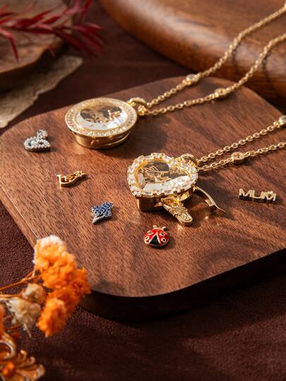 1 Piece Of Fashionable And Exquisite Circular Zirconia Box DIY Necklace, Can Be Freely Matched With Swan Flower Teddy Bear, Bird Whale Accessories, Electroplated With 18k Gold, Showcasing Women's Charm, Waterproof And Sweat Proof, Suitable For Valentine's Day And Holiday Play, Daily Casual Wear. Ladies' Jewelry.