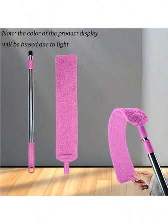 1个可伸缩除尘掸，配有可重复使用的超细纤维垫 - 可轻松清洁天花板、床铺、沙发和地板 - 轻巧易用，无需电池，悬挂式设计