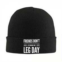 Friend Won't Let Friend Skip Leg Day Funny Gym Slogan Knitted Hat - Black Unisex Winter Hat Suitable For Bodybuilding Enthusiasts, Outdoor Casual Wear And Holiday Gifts (Halloween, Beer Festival, Graduation), Workout Accessories, Humorous Durable Knitted Hat - Black - View 1