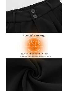 [Women's Winter Bottoms] Brushed Knit Pants, Autumn Knit Pants, Winter Straight Leg Slacks, Office Casual, Excellent Windproof And Heat Retention, Self-Heating - [加絨款]雙扣黑色 - 查看 3