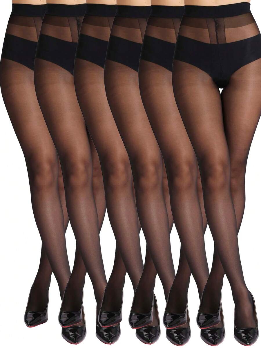 1pc/3pcs/6pcs Women's Solid Black Leggings, Ultra-Thin Crotch Reinforced Pantyhose High Waist Stockings - Suitable For Women Under 60kg