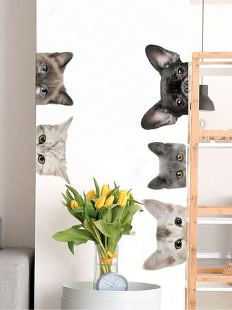 1PC/2pcs- Removable PVC Wall Decals – [Cats, Puppies]Self-Adhesive Waterproof Wall Stickers For Home Decor, Room Decor, Wall Decor, And Kitchen – Easy To Apply, Ideal For Living Room, Bedroom, Or Office