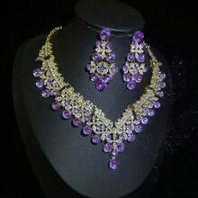 1 Set de joyería de lujo para novia, boda, fiesta formal y ocasión especial, que incluye collar y aretes - conjunto de joyas - Ver 14