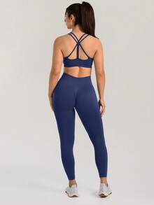 Women's Butt Lifting Tight Leggings, High Impact, Seamless Workout Tights, High Waist Tummy Control Yoga Pants - 藏蓝色 - 查看 3