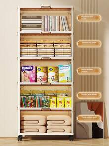 1个50厘米/19.6英寸宽塑料储物柜，翻盖可折叠储物盒，衣柜整理盒，厨房餐具柜，厨房置物架，客厅玩具柜，窄缝收纳架，厨房窄型储物柜，圣诞节和万圣节礼物，便携式衣柜，床底储物柜 - 透明 - 查看 8