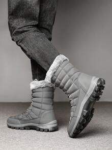 Men's Outdoor Hiking Boots, Thick Sole Mid-Calf Thermal Lined Warm Snow Boots, Plus Size 39-47