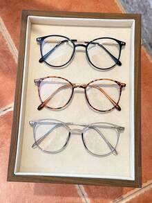 3pcs Women's Round Daily Versatile No-Makeup Necessary Casual Commute Simple Fashion Non-Prescription Glasses - Black/yellow Bean Flower/gray - View 7