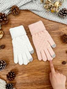 Knitted Gloves Color-Blocked Rib Cuff+Leather Label+Thickened Warm Knitted Material+Mixed-Color Texture+Multi-Color Optional Belongs To Men's Winter Clothing; Men's Apparel; Matches Men's Quarter-Zip, Lover Boy Beanie, Beanie Etc.; Fits Snow Gear; As Ski Equipment, Matches Ski Suits - Solid Color - View 2