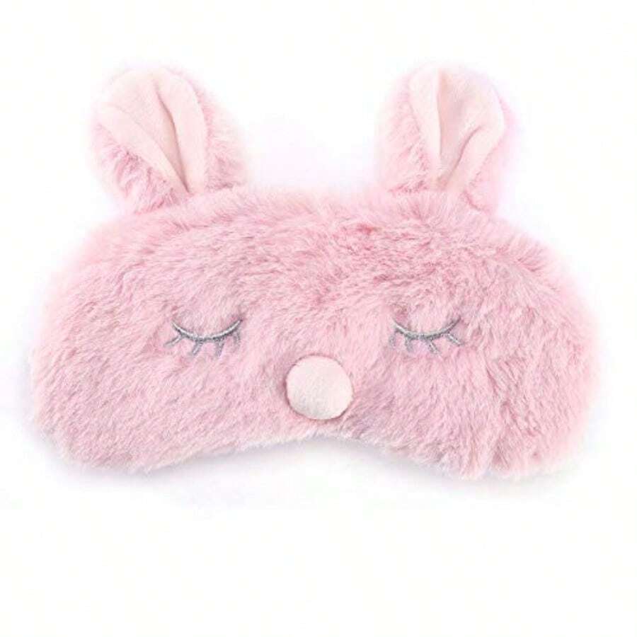 Qkiss 5 Colores Cute Animal Máscara de Ojo Antifaz para Dormir Christmas Deer Winter Cubierta de Sombra de Ojos y Cómoda Conejo Rosa - Rosa - Ver 1