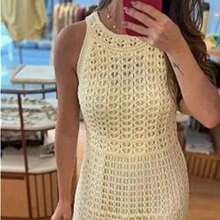 Vestido Longo em Crochê Amarelo – Elegante, Feminino e Atemporal - Amarelo - Visão 3