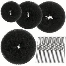 4 piezas Juego de moldeadores de moño con moldeadores de moño extra grandes, grandes, medianos y pequeños, 20 piezas de horquillas grandes de color crema, esenciales para volver a la escuela, viajes y vacaciones, accesorios para el cabello, rizadores, cepillo para cabello rizado, rulos, productos para cabello rizado - Multicolor - Ver 1