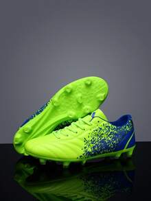 1 Pair Teenagers' Metal Studded Lace-Up Football/Soccer Shoes, Leather Upper With Anti-Kick & Anti-Collision, TPU Durable Outsole For Match And Daily Training On Grass Field