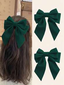 2个大号蝴蝶结发夹 - 女孩和青少年蝴蝶结发夹，鳄鱼夹，丝滑蝴蝶结发饰，适合节日、新年、情人节、返校季佩戴 - 紅色 - 查看 8