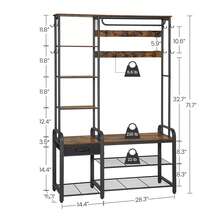 HaluPeit Coat Rack With Bench, Wardrobe With 3-Tier Shoe Bench And 1 Drawer, 5-In-1 Clothes Rack With 17 Hooks, 1 Hanging Rod, 4-Tier Side Shelves, Brown And Black - Rust Brown - View 8