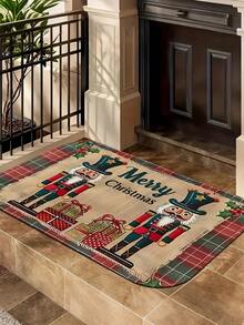 1 szt. świąteczna wycieraczka, wykonana z poliestru, z motywem dziadka do orzechów, do układania prezentów, do użytku wewnątrz i na zewnątrz, zmywalna, antypoślizgowa, odpowiednia do sypialni, przedpokoju, patio, jako rekwizyt fotograficzny, dekoracja świąteczna