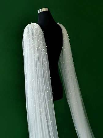1 Pair Handmade Pearl Flowing Veil Shawl, Bridal Cloak/Cape, Formal Events Cover Arms Trailing Cloak