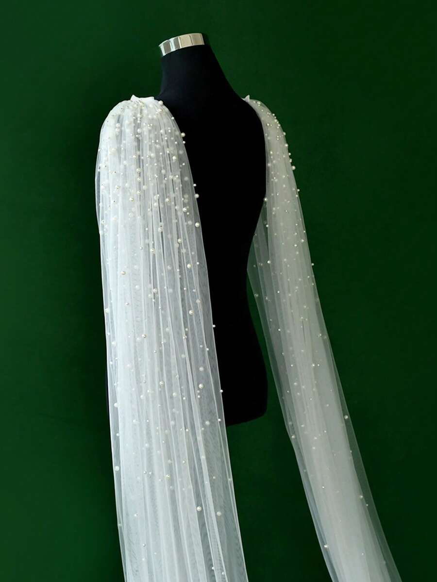 1 paire de châle voilé perlé fait main, cape/châle de mariée, long châle pour occasions formelles pour couvrir les bras