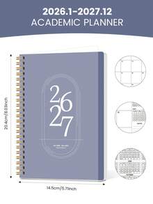 BUBU 1本2026-2027年周/月计划笔记本，螺旋装订，每日日程安排，学术预约记录本，适合家庭、学校和办公室使用，A5尺寸，返校季、办公用品、学习用品，送给女性的礼物，母亲节礼物 - 霧霾藍 - 查看 7
