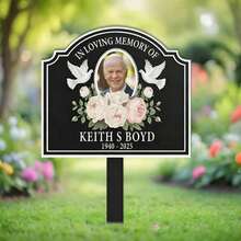 1pc Customizable Memorial Stake - Metal With Colored Photo, Name And Date, For Cemetery Memorial, Personalized Gravestone, Vintage-Style Outdoor Garden Tribute, With Frame And Message, Memorial Day Decoration, Weatherproof, Sympathy Gift - Black - View 10