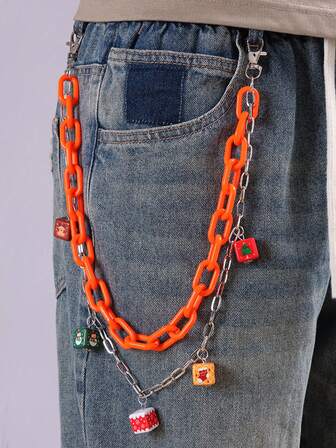 1pc Colorful Waist Chain, Christmas New Style Pants Chain, Fashionable And Individual Square Pendant, Double-Layer Acrylic Hanging Chain, Versatile Jeans Chain, Perfect For Pairing With Student Jeans Or Backpacks